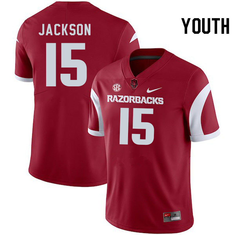 Youth #15 KJ Jackson Arkansas Razorbacks College Football Jerseys Stitched-Cardinal